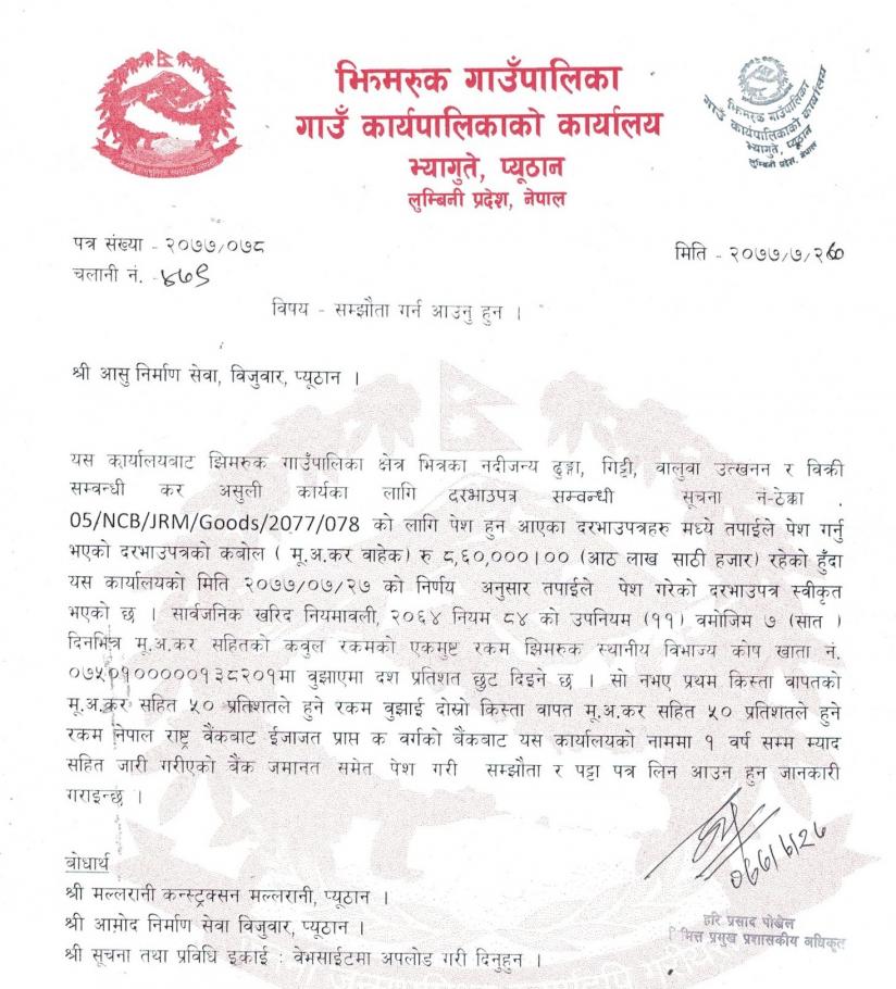  सम्झौता गर्न आउने सम्वन्धमा